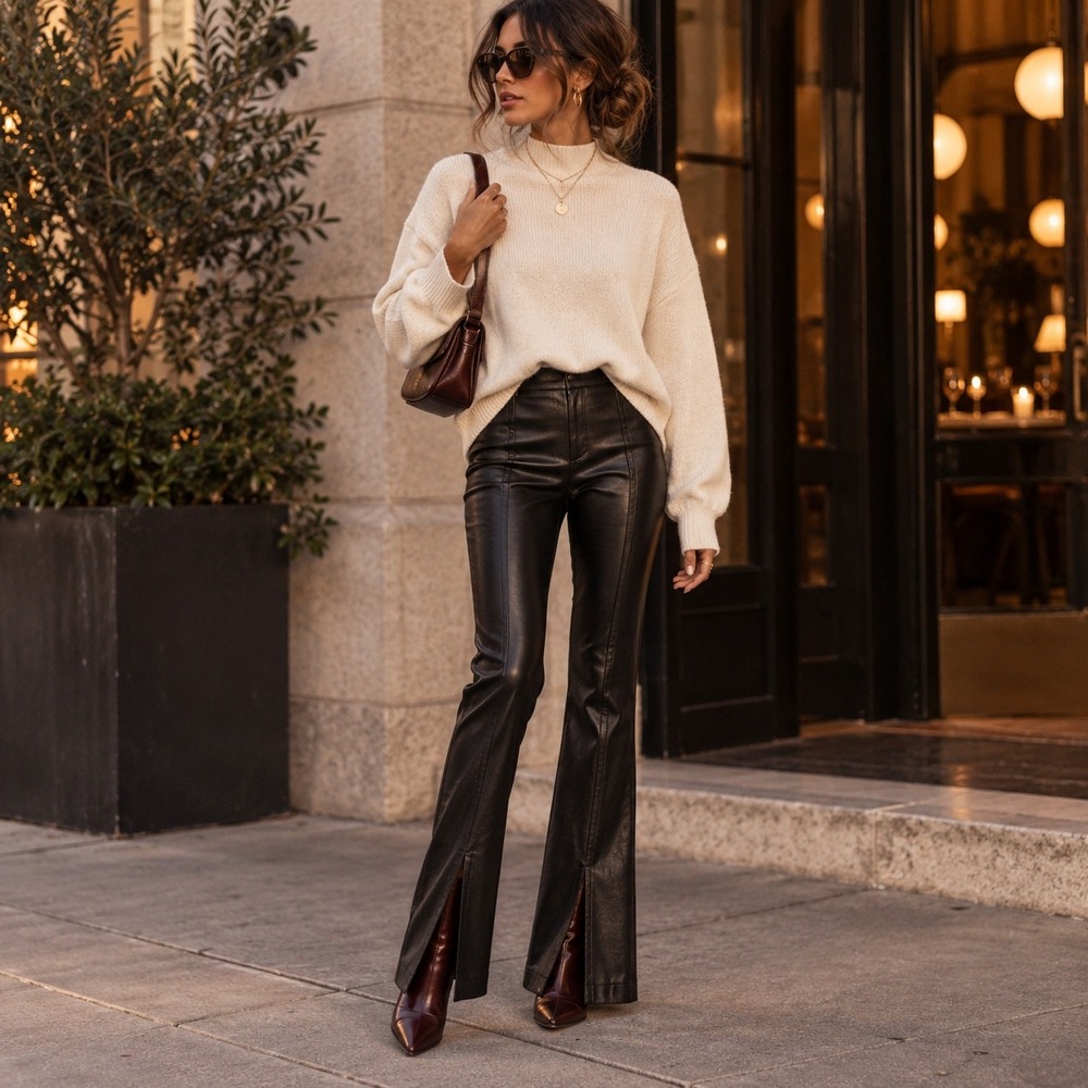 We The Free Real Deal Slit Faux Leather Pants 24 Black Flare Free People